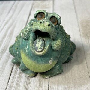 Vintage Pete Apsit Frog Toad Figurine Sculpture Heavy Resin Green Collectible
